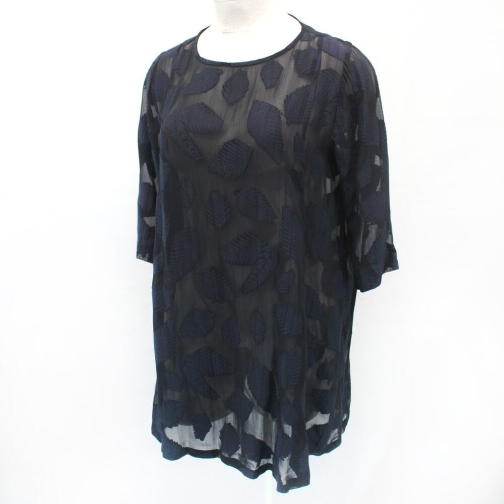 MASAI Vintage Black Sheer Midi Dress Long Sleeve Floral Print Button Boxy Medium